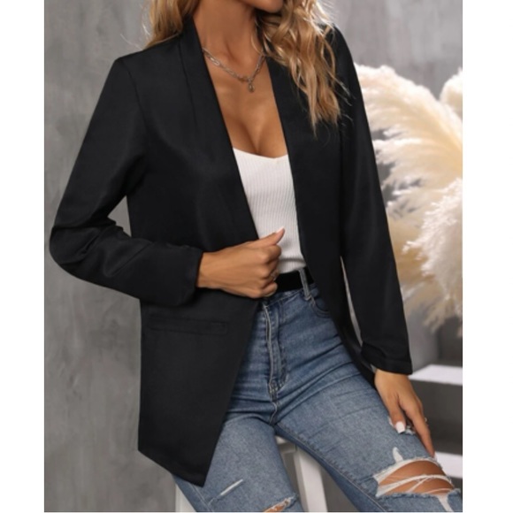 Classic khaki business casual open front blazer - Picture 5 of 16